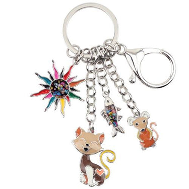 Enamel Alloy Child's Fairy Tale Floral Sun Cat Fish Mouse Car Key Chains - SolaceConnect.com