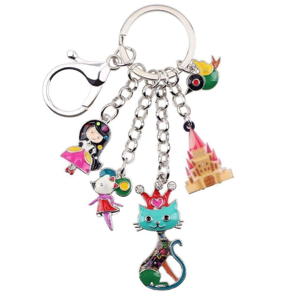 Enamel Alloy Fairy Tale Princess Queen Cat Bird Mouse Castle Key Chains  -  GeraldBlack.com