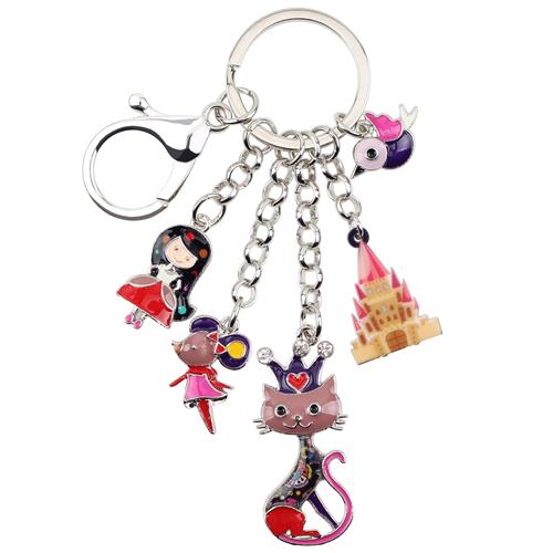 Enamel Alloy Fairy Tale Princess Queen Cat Bird Mouse Castle Key Chains - SolaceConnect.com