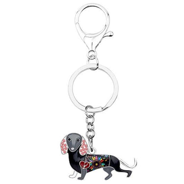 Enamel Alloy Rhinestone Cute Dachshund Dog Animal Key Chains for Women - SolaceConnect.com