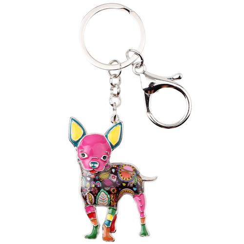 Enamel Cute Chihuahuas Dog Key Chain Pom Gift for Women & Girls - SolaceConnect.com