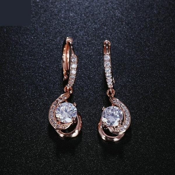 Engagement Jewelry Spiral Rose Gold Cubic Zirconia Dangle Drop Earrings  -  GeraldBlack.com