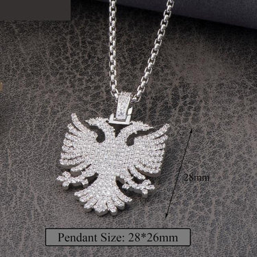 Unisex Iced Out Albanian Eagle Pendant Necklace Kosovo Double Eaded Eagle CZ Zircon Folk - SolaceConnect.com