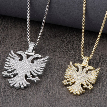Ethnic Fashion Unisex Iced Out CZ Albanian Eagle Pendant Necklace  -  GeraldBlack.com
