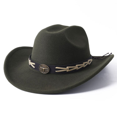 Ethnic Style Western Cowboy Bull Shaped Decor Church Jazz Women Gentleman Elegant Cowgirl Hats  -  GeraldBlack.com
