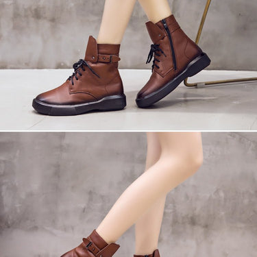 European American Style Side Zipper Handmade Leather Flat Ankle Boots - SolaceConnect.com