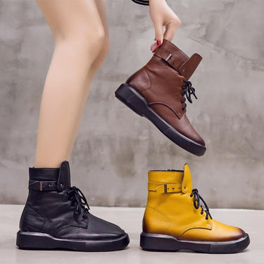 European American Style Side Zipper Handmade Leather Flat Ankle Boots  -  GeraldBlack.com
