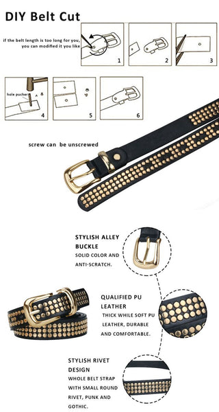 European And American Ladies PU Leather Pin Buckle Belt Punk Rivet Belts Exclusive Design Luxury  -  GeraldBlack.com