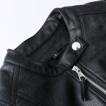 European Fashion Women's O-Neck Collar Synthetic Leather Motorcycle Jacket - SolaceConnect.com