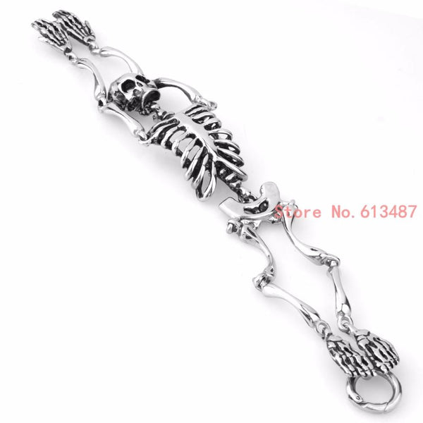 European Halloween Skull Skeleton Stainless Steel Bracelet for Men - SolaceConnect.com