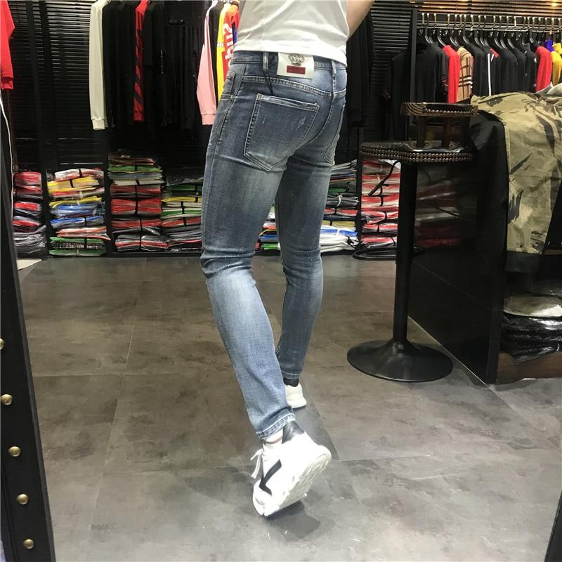 European Style Fashion Men's Embroidered Mid-Waist Denim Skinny Trousers - SolaceConnect.com