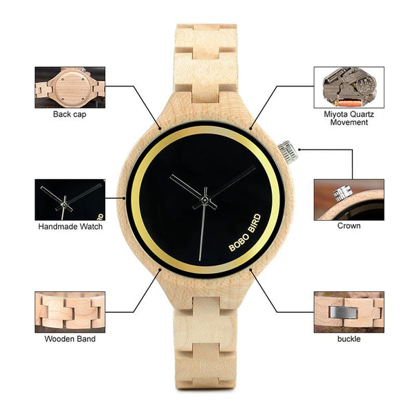 Exquisite Slant Logo Wooden Band Quartz Wristwatches for Women - SolaceConnect.com