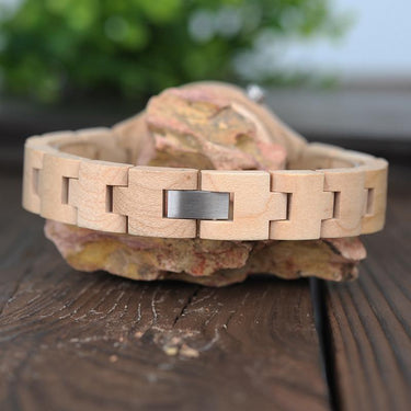 Exquisite Slant Logo Wooden Band Quartz Wristwatches for Women - SolaceConnect.com