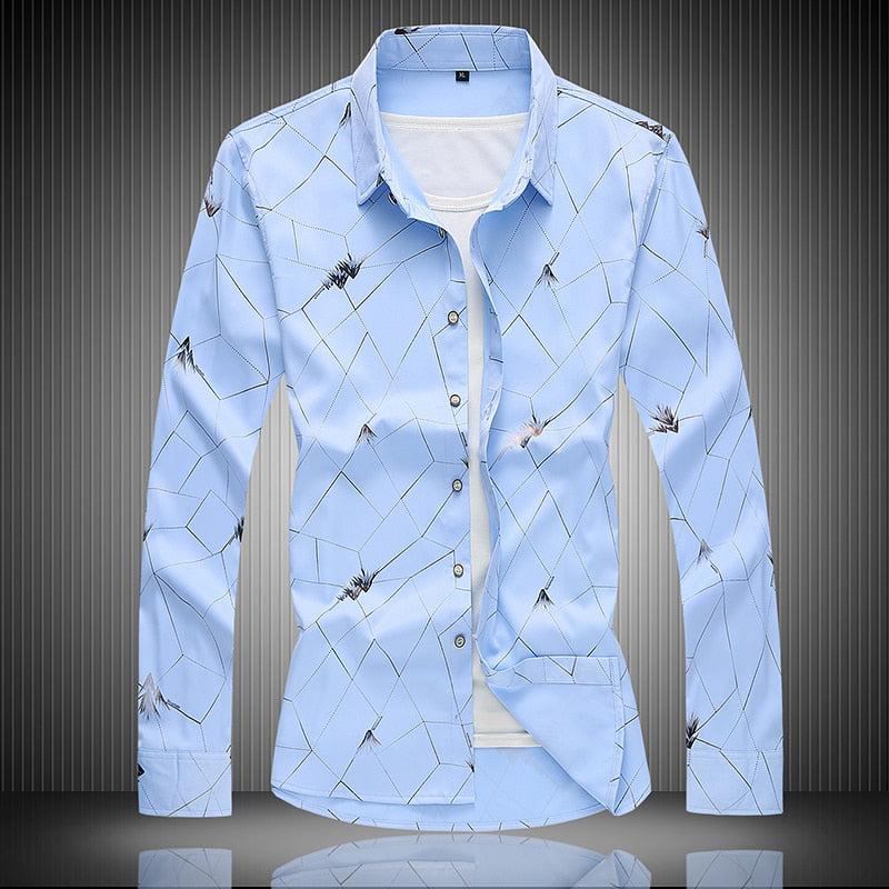 Fall Men's Fashion Printed Casual Large Size White Black Blue Long Sleeve Shirt 5XL 6XL 7XL  -  GeraldBlack.com