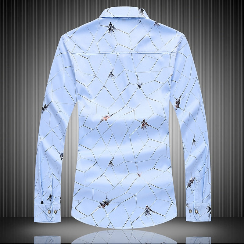 Men's Cotton Single Breasted Printed Pattern Long Sleeve Casual Shirt
