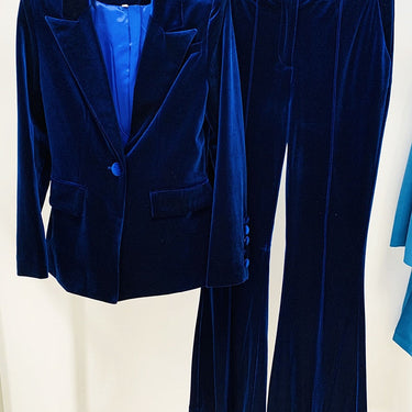 Fall Winter Designer Runway Suit Set Women's Single Button Velvet Blazer Jacket Flare Pants Suit  -  GeraldBlack.com