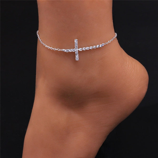 Fancy Cross Full Dazzling CZ Stone Fashion Anklet Bracelet for Women  -  GeraldBlack.com