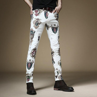 Fancy Fashion Men's Royal Crown Printed Stretchy Skinny Jeans for Party Club  -  GeraldBlack.com