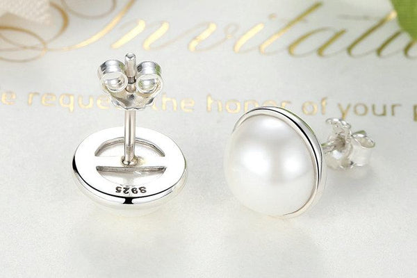 Fashion 925 Sterling Silver Round White Pearl Stud Earrings for Women - SolaceConnect.com