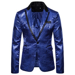 Fashion Black Sequin Men's Shiny Suit Jacket One Button Blazer for Male Nightclub Singers Stage Dress  -  GeraldBlack.com