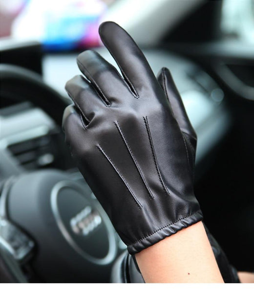 Fashion Black Thin Synthetic Leather Non-Slip Driving Gloves for Unisex - SolaceConnect.com