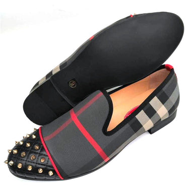 Fashion Breathable Men Casual Red Black Grid Loafers Leather Shoes  -  GeraldBlack.com