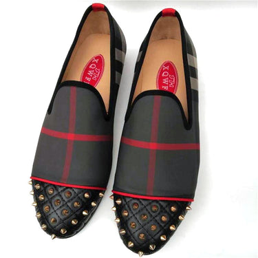 Fashion Breathable Men Casual Red Black Grid Loafers Leather Shoes  -  GeraldBlack.com