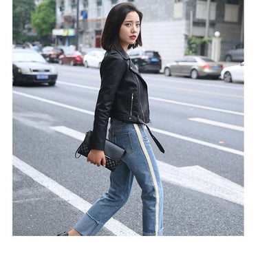 Fashion Bright Color Black Short Faux Leather Motorcycle Coat for Women - SolaceConnect.com