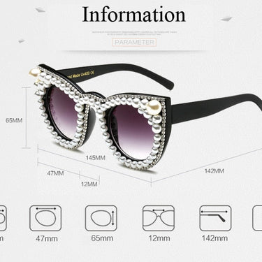 Fashion Cat Eyes Women Diamond Crystal Pearl Decor Oversize Clear Eyeglasses Sun Glasses Shades Oculs Sol Del  -  GeraldBlack.com
