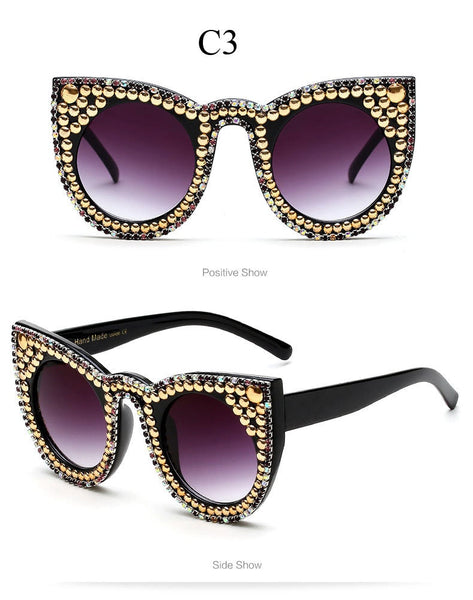 Fashion Cat Eyes Women Diamond Crystal Pearl Decor Oversize Clear Eyeglasses Sun Glasses Shades Oculs Sol Del  -  GeraldBlack.com