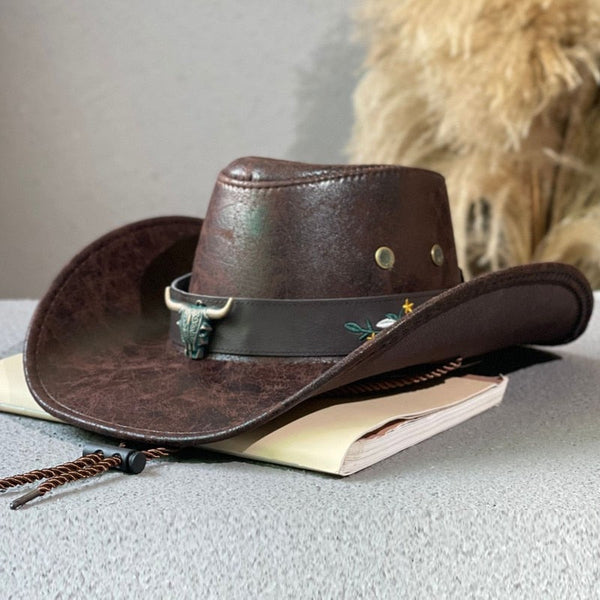 Fashion Cow Head Decorate Western Cowboy Vintage Gentleman Jazz Cowgirl Hat  -  GeraldBlack.com