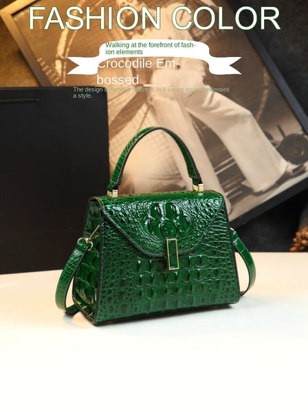 Fashion Crocodile Pattern Women Genuine Leather Portable Small Square Crossbody Shoulder Bag Messenger Handbag  -  GeraldBlack.com