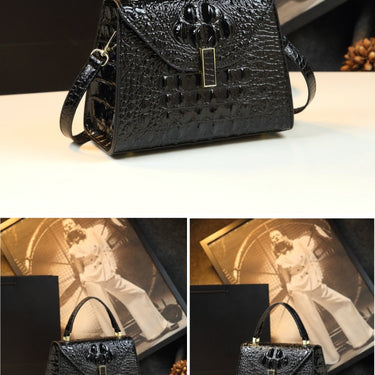 Fashion Crocodile Pattern Women Genuine Leather Portable Small Square Crossbody Shoulder Bag Messenger Handbag  -  GeraldBlack.com