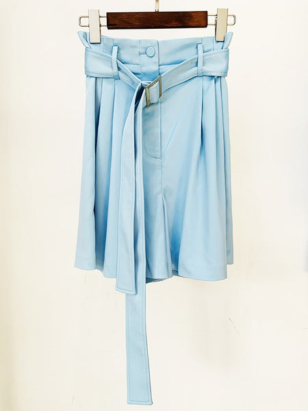 Fashion Designer Runway Women's Satin Crop Blazer Jacket Belted Shorts Set 2pcs  -  GeraldBlack.com