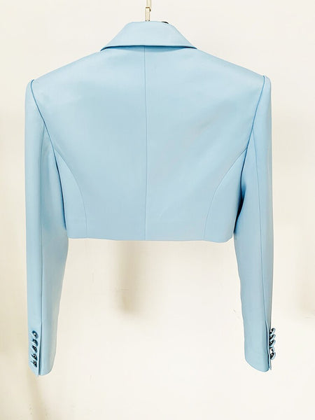 Fashion Designer Runway Women's Satin Crop Blazer Jacket Belted Shorts Set 2pcs  -  GeraldBlack.com