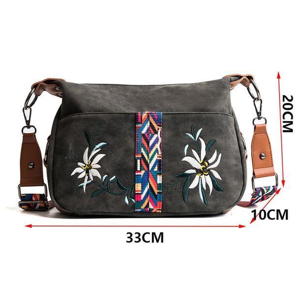 Fashion Embroidery Tote Bags Abrasive Leather Shoulder Bags Multifunction Crossbody Bag  -  GeraldBlack.com