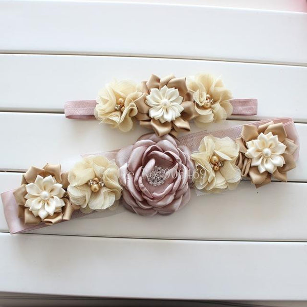 Fashion Flower Sashes Belt with Flower Headband for Girls & Woman - SolaceConnect.com