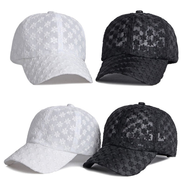 Fashion Flowers Baseball Caps For Female Solid Black White Summer Sun Protection Breathable Mesh Trucker Hat  -  GeraldBlack.com