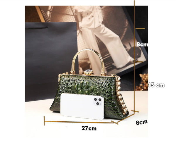 Fashion Genuine Leather Crocodile Pattern Women Clip Middle Aged Lady Mother Shoulder Messenger Handbag  -  GeraldBlack.com