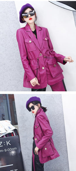 Fashion Genuine Leather Korean Style Women's Jacket for Spring and Autumn - SolaceConnect.com