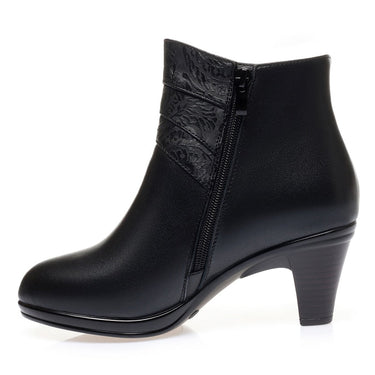 Fashion Genuine Leather Metal Decorative Thick Heel Short Boots for Women  -  GeraldBlack.com