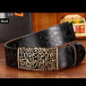 Fashion Genuine Leather Vintage Floral Metal Buckle Wide Belt for Women - SolaceConnect.com
