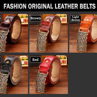 Fashion Genuine Leather Vintage Floral Metal Buckle Wide Belt for Women  -  GeraldBlack.com