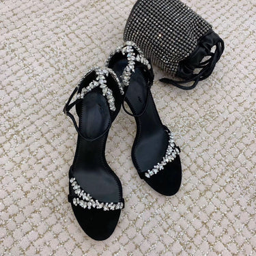 Fashion Gladiator Women Crystal Design Summer Pumps Black High Heels Party Shoes  -  GeraldBlack.com