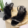 Fashion Green GLADIATOR Faux Fur Women Rhinestone Thin Heels Open Toe Buckle Strap High Heels  -  GeraldBlack.com