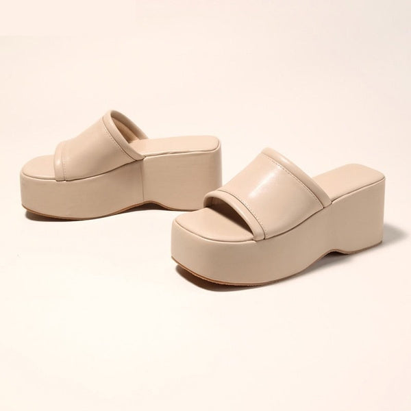 Fashion High Wedges Platform Women Summer Slides Shoes Ladies Peep Toe Slip On Outdoor Beach Slides  -  GeraldBlack.com