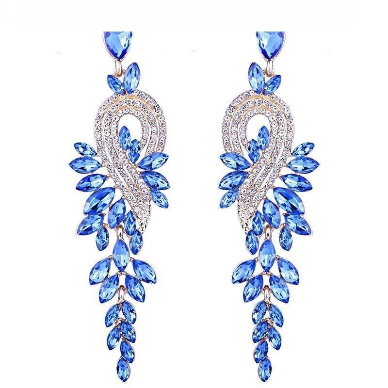 Fashion Jewelry Luxury Crystal Leaf Long Drop Earrings for Women  -  GeraldBlack.com