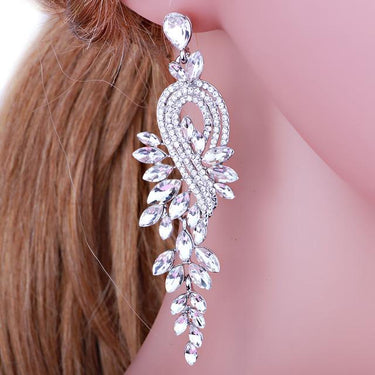 Fashion Jewelry Luxury Crystal Leaf Long Drop Earrings for Women - SolaceConnect.com