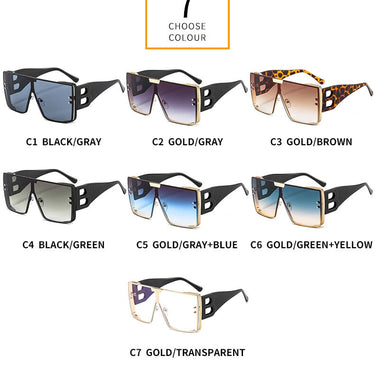 Fashion Large Frame B Letters Sunglasses Women Luxury Brand Retro Square Metal Sun Glasses Men  -  GeraldBlack.com