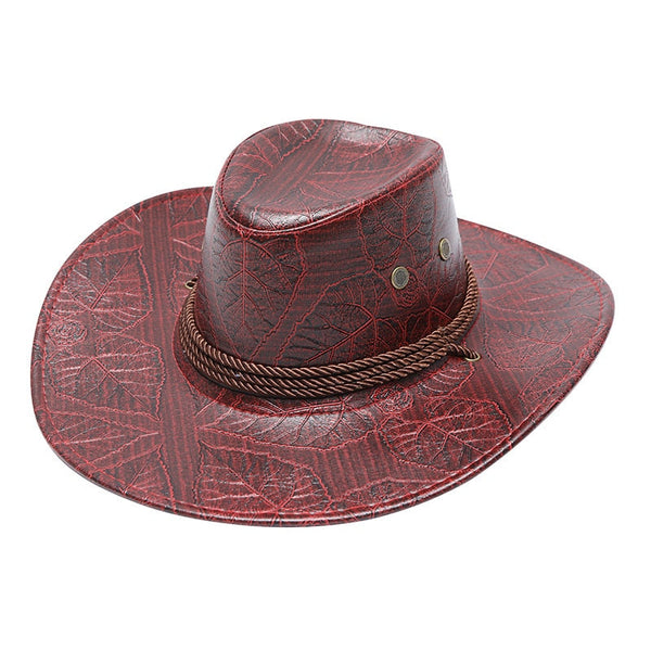 Fashion Leather Western Cowboy Hat For Men Retro Gentleman Jazz Hats Roll Up Brim Sombrero Hombre Cap  -  GeraldBlack.com